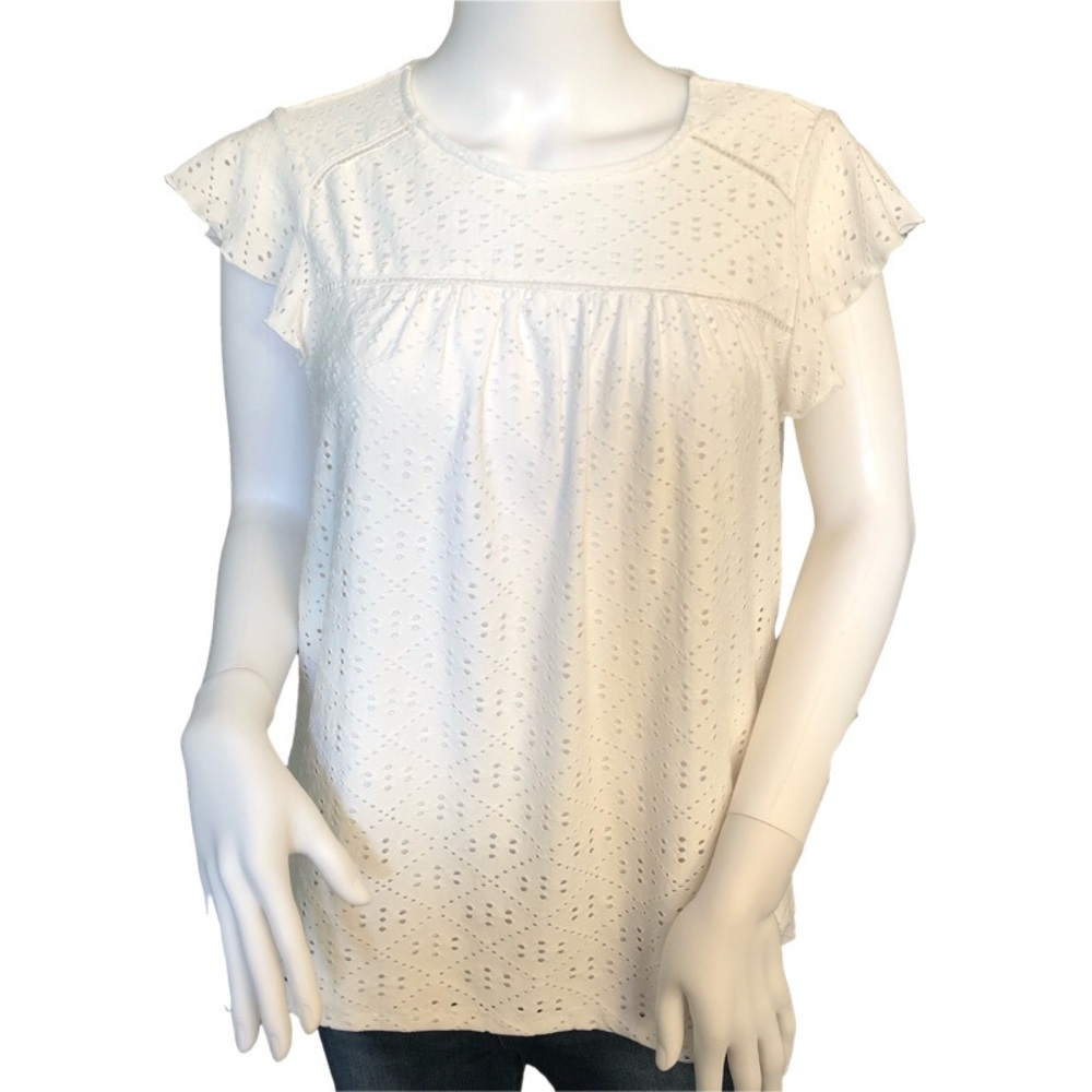 ADRIANNA PAPELL Small Ivory Knit Flutter Sleeve Shirt Summer Flirty Coquette